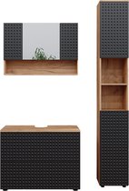 Vicco Ensemble de meubles de salle de bain Irma, Anthracite pointillé/Chêne doré puissant, 3 pièces, avec armoire à glace 80 cm