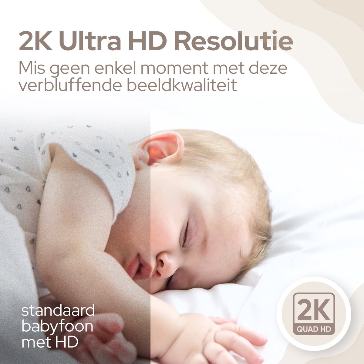 Afbeelding 2 van Sheppr® Babyfoon met Camera en App – Baby Monitor – Babyfoon Camera – 2K 3MP Ultra HD Baby Camera – Gratis Beveiligde App – Wifi – Wit – Met Bewegingsdetectie, Tweewegaudio, Nachtzicht & Opslag
