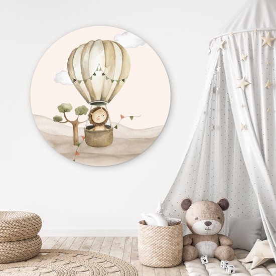 WallCircle® Cercle mural 140x140 cm - Cercle mural Montgolfière - Lion - Aquarelle - Safari - Animaux - Chambre enfant - Chambre de bébé - Décoration murale cercle salon - Décoration murale chambre - Accessoires décoration chambre - Tableaux ronds