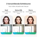 Vergelijking van de 3 lichtkleuren van de Mirlux Hollywood spiegel: koel, natuurlijk en warm.