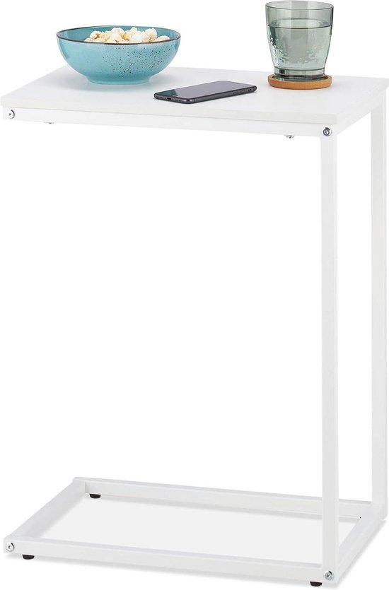 Metalen En Hout Look Tafel Relaxdays Bijzettafel Scandinavisch, U-vorm, HBD: 60 X 30 X 45 Cm, Salontafeltje Voor De Bank, Metaal & Hout, Wit/bruin Ovale Salontafel
