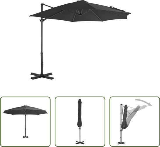 Foto: The living store hangende parasol luxe 300 x 238 cm antraciet