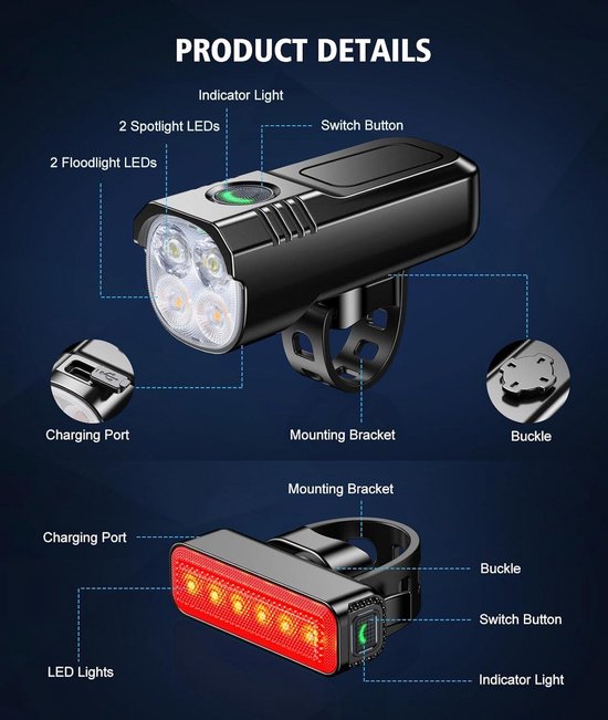 Fietslampjes USB Oplaadbaar - Voorlicht & Achterlicht