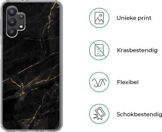 Coque de téléphone compatible avec Samsung Galaxy A32 5G - Aspect imprimé marbre - Luxe - Zwart - Or - Siliconen Coque de téléphone Coque de téléphone