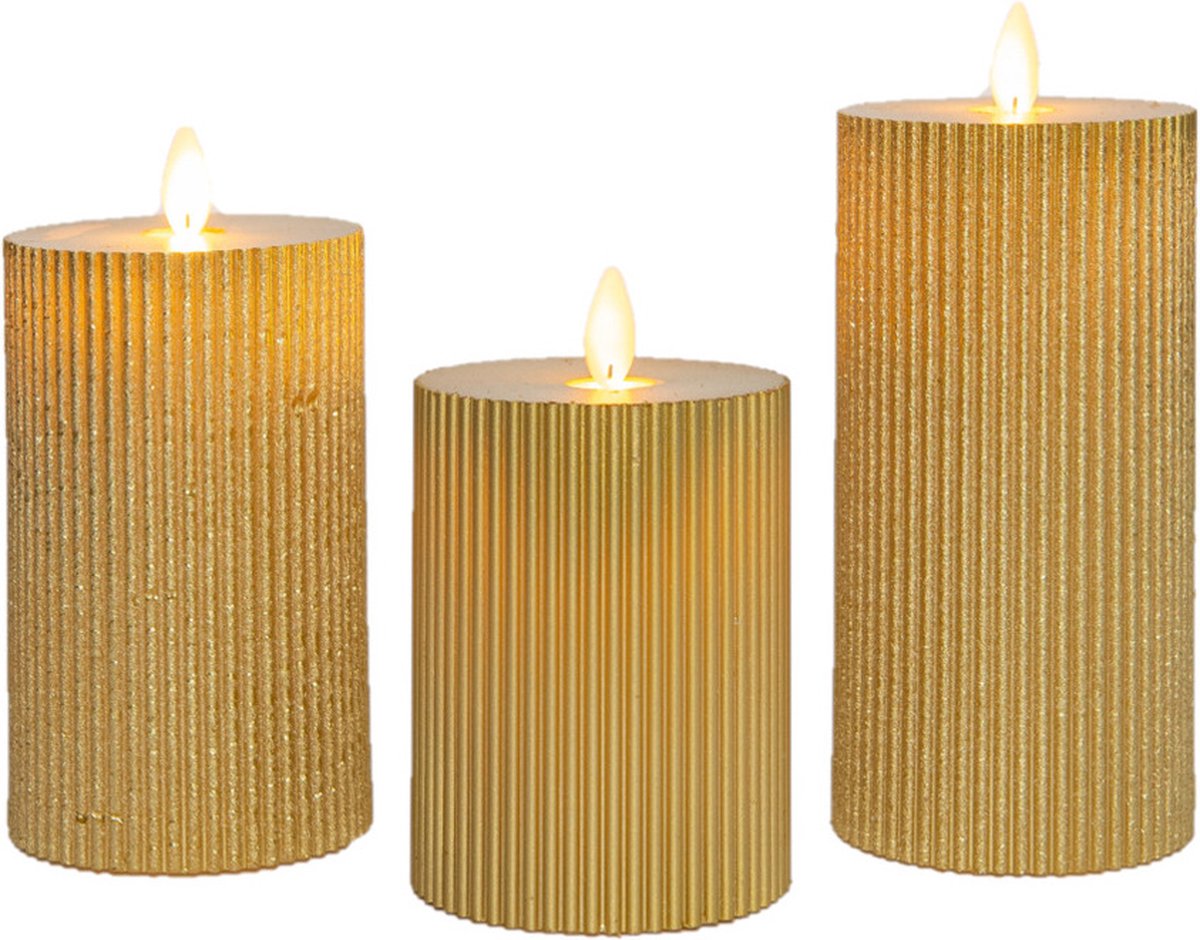 Anna's Collection Anna Collection LED stompkaarsen - 3x - goud - ribbel Goudkleurig