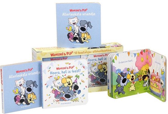 Vijf Woezel & Pip boekjes, waaronder 'Allerleukste vriendje' en 'Hoera, het is feest!'.