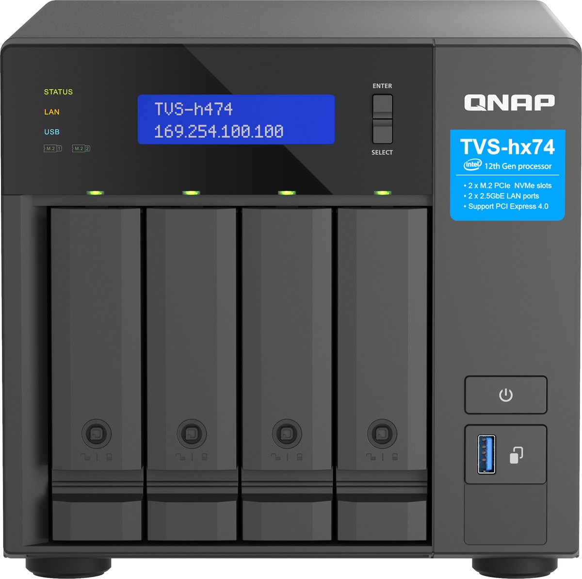 Network Storage Qnap TVS-H474-PT-8G Black