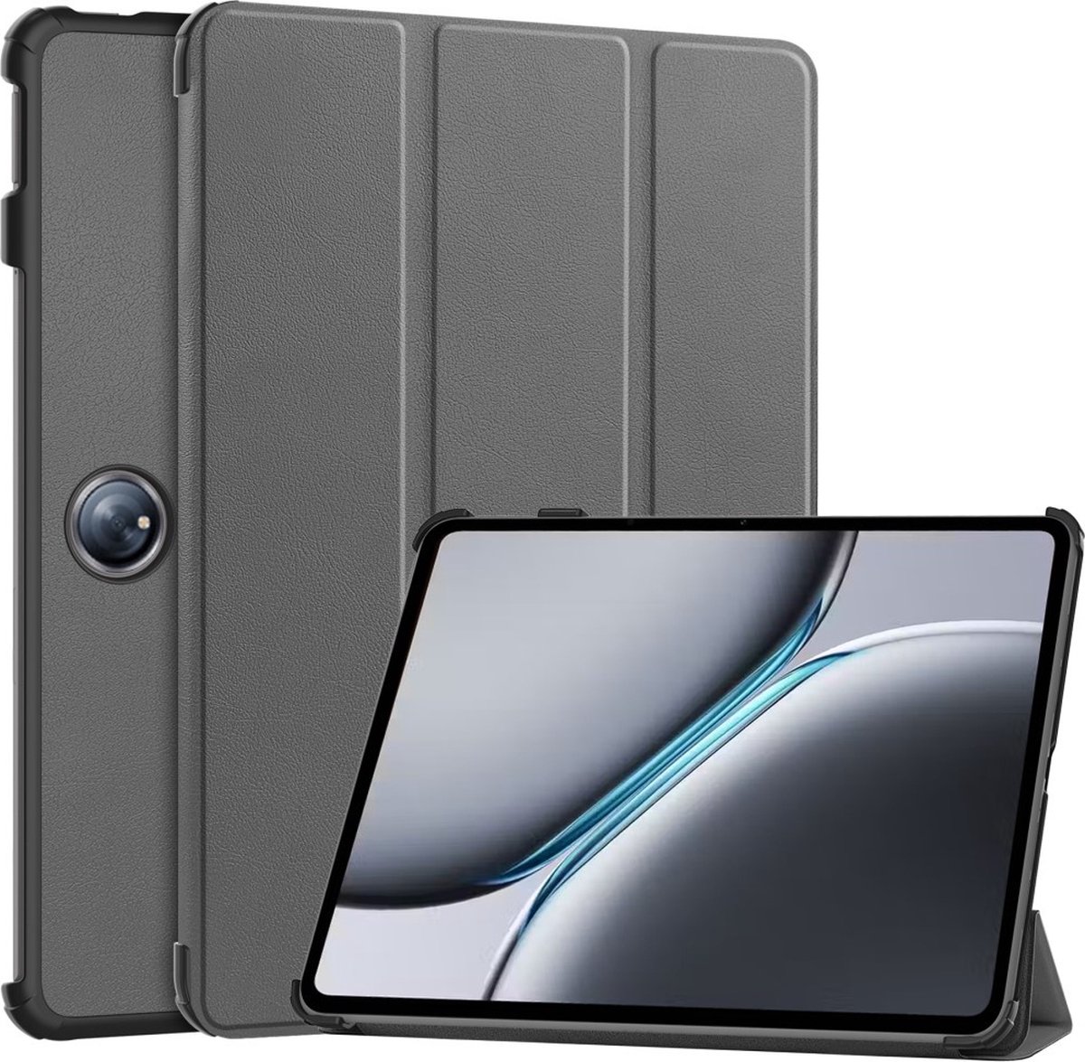 Tablethoes geschikt voor OnePlus Pad 2 Hoesje - Tri-Fold Book Case met Wake/Sleep - Grijs