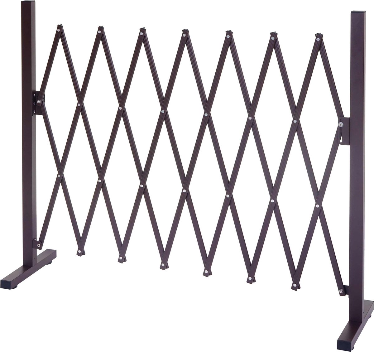 MCW-B34, schaarhek, uitschuifbaar dierenbeschermingsrooster, bruin aluminium ~ hoogte 103cm, breedte 31-261cm