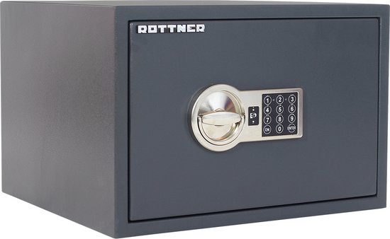 Grijze Rottner kluis met digitaal slot en handvat.