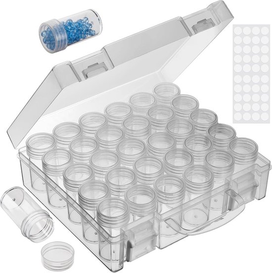 Diamond Painting Accessoires - Opbergkoffer - 30 rasters - Plastic Opbergdoos - Diamantschilderaccessoires - Schokbestendige Containerpotten - Sieraden - Kralen - Ringen - Glitter steentjes Diamond Painting Accessoires