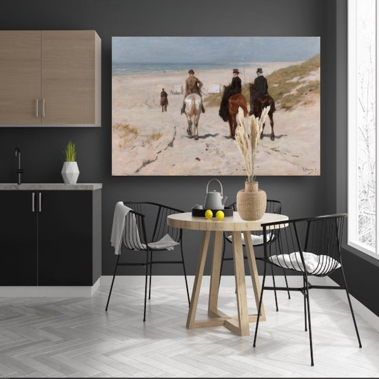 Promenade matinale le long de la plage - Portrait d'Anton Mauve - Portrait de Paarden - Décoration murale Animaux - Tableaux ruraux - Toile avec cadre - Toile d'art avec cadre 100x75 cm