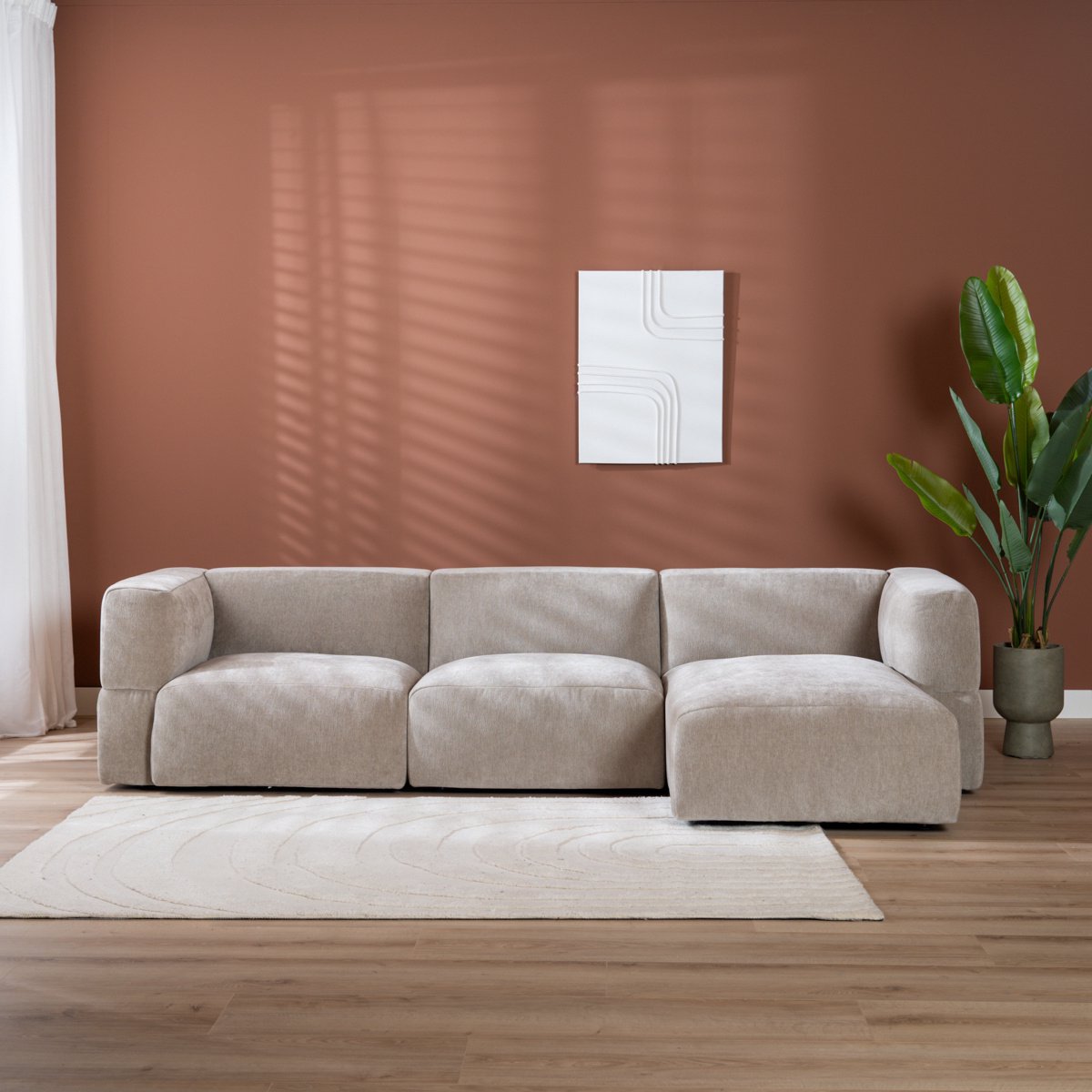 Bronx71® Scandinavische hoekbank Karla taupe rechts 3-zits