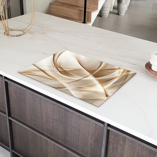 KitchenYeah® Protection plaque induction 74x48 cm - Beige - Abstrait - Lignes - Protege plaque de cuisson - Couvre plaque induction - Protecteur d'induction - Cuisine