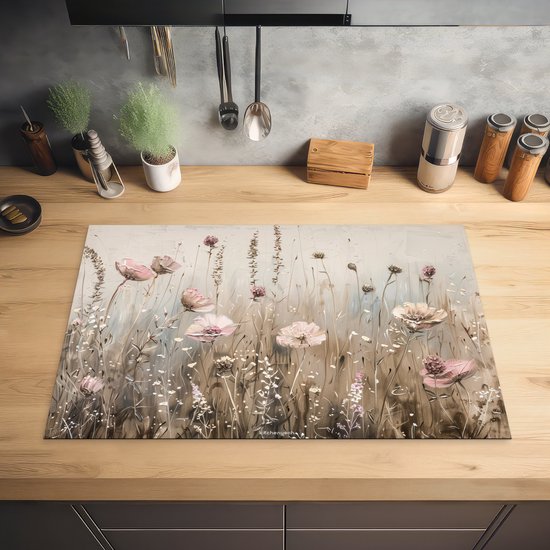 KitchenYeah® Protection plaque induction 80.2x52.2 cm - Fleurs - Beige - Fleurs sèches - Protege plaque de cuisson - Couvre plaque induction - Protecteur d'induction - Cuisine