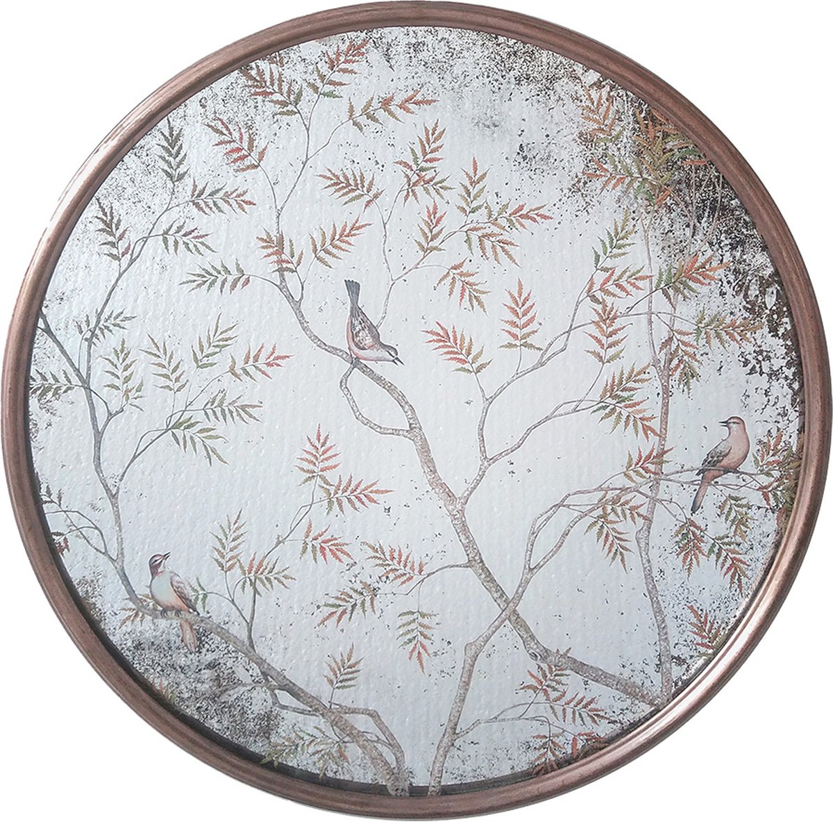 Clayre & Eef Spiegel Ø 61x3 cm Koperkleurig Glas Vogels op Takken