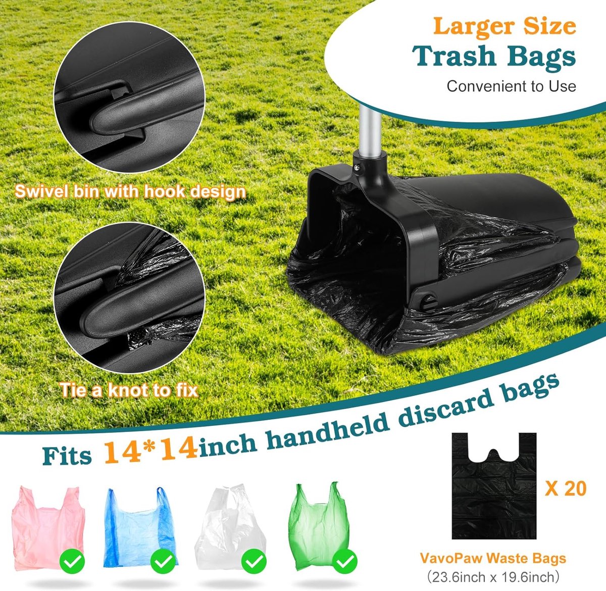 Faankiton Hondenpoeper Scooper Swivel Bin & Rake Kit met 46 inch lang