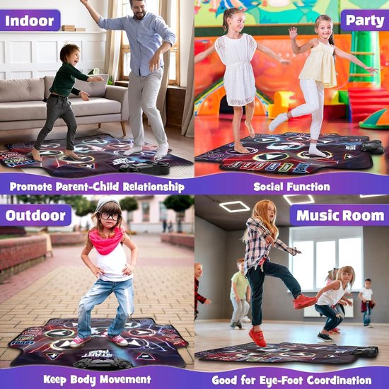 Tapis De Danse Musical Enfant 8 Flèches LED - 6 Modes De Jeu, Bluetooth, Batterie Rechargeable - Cadeau Anniversaire Noël 3-12 Ans