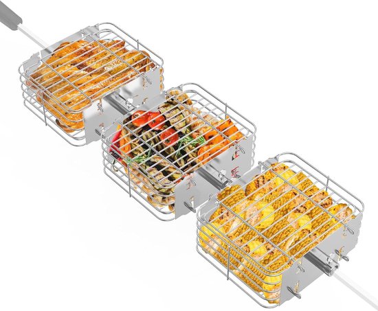 Onlyfire Rotisserie Grillmand Roestvrijstalen,3-delige braadmand,voor bijna houtskoolgrill en gasgrill