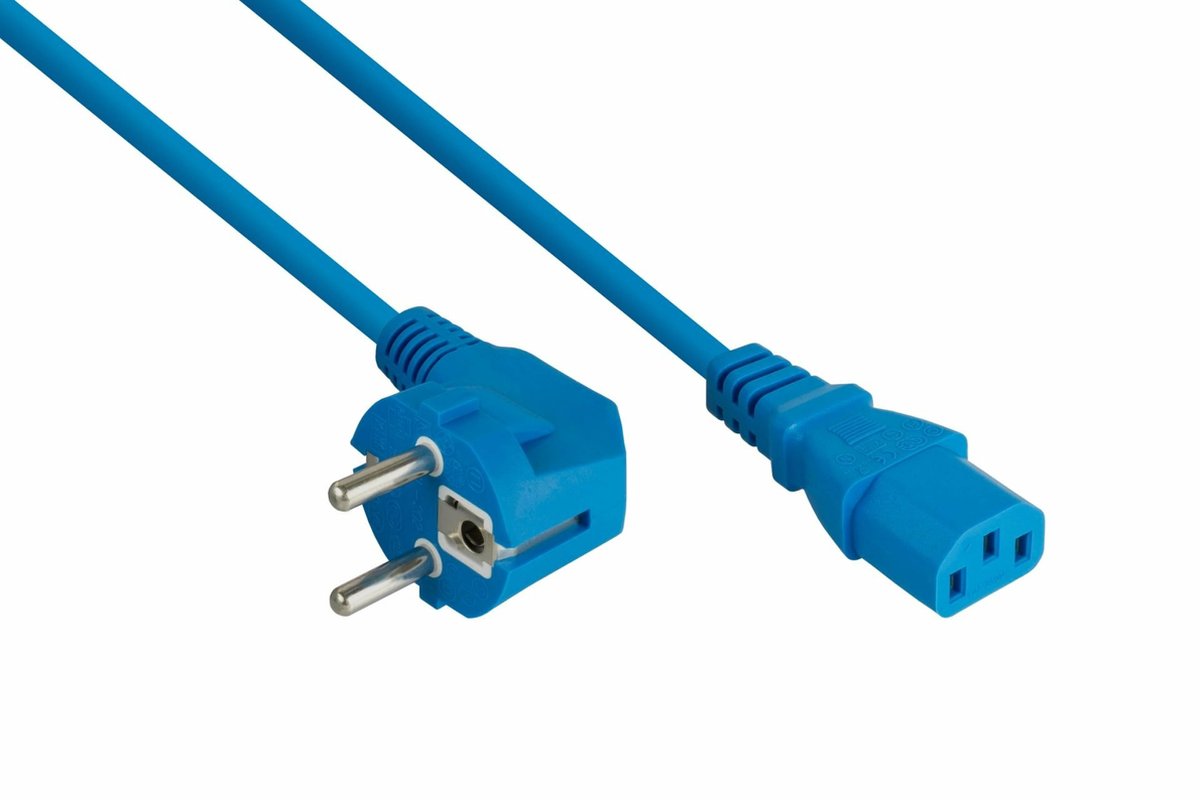 C13 (recht) - CEE 7/7 (haaks) stroomkabel - 3x 1,00mm / blauw - 5 meter