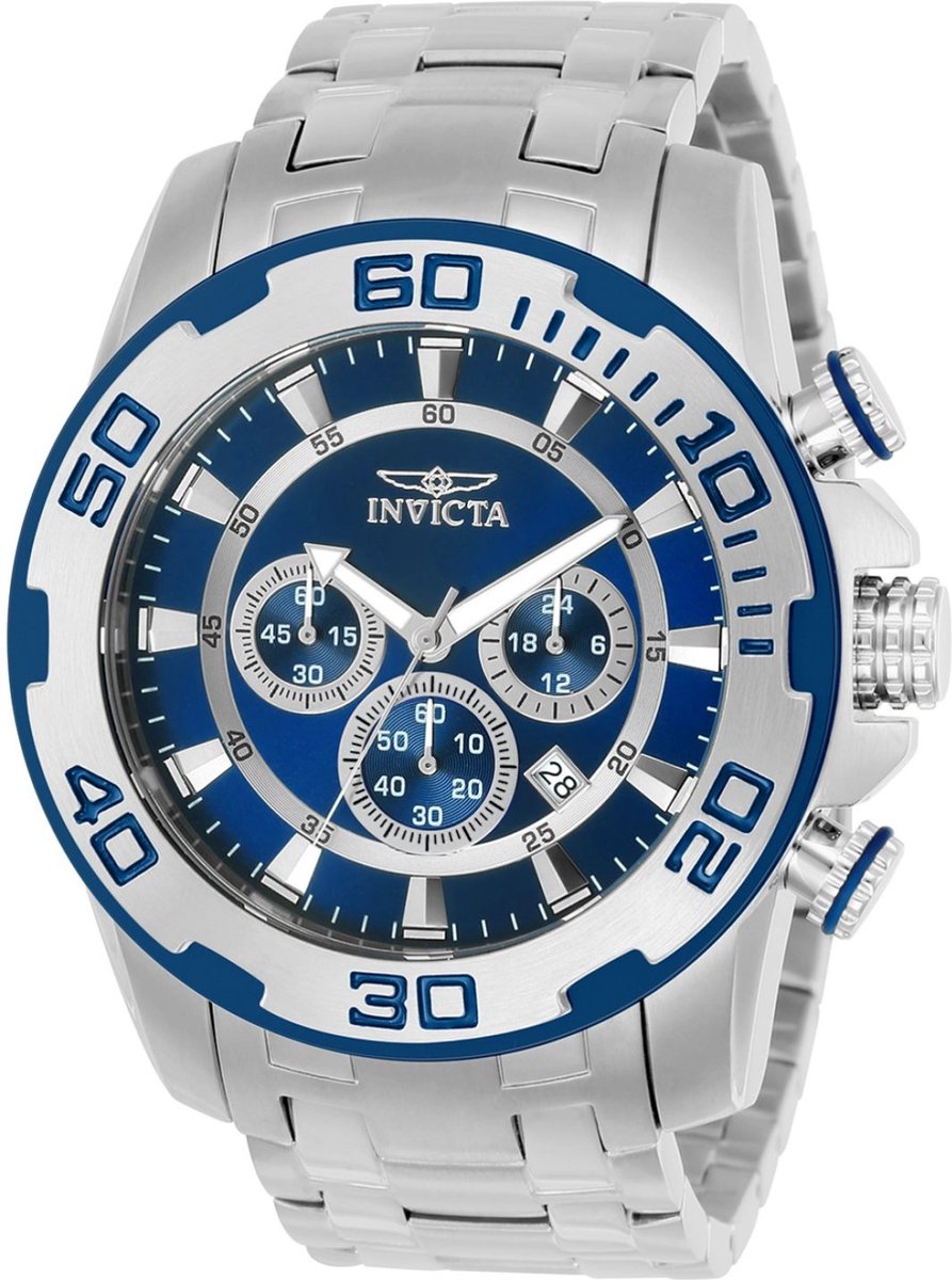 Invicta Pro Diver - SCUBA 22319 Heren Horloge - Waterdicht - Analoog - Quartz Uurwerk - Roestvrij Staal met blauwe Wijzerplaa