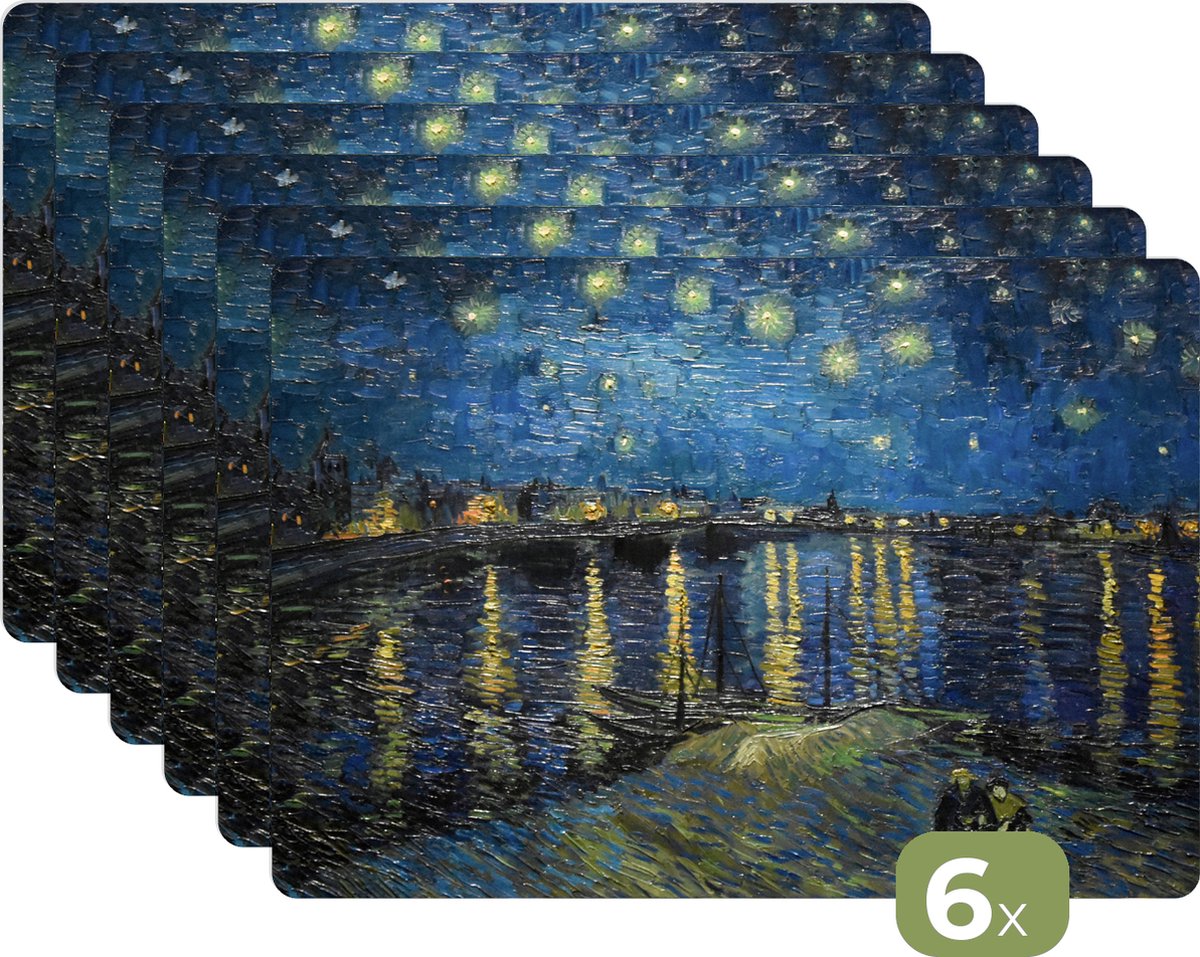 KitchenYeah - Placemats - Van Gogh - Oude meesters - Kunst - Sterrennacht boven de Rhône - Placemat - Onderleggers placemats - Onderlegger - 45x30 cm