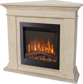 Bol.com Xaralyn Kos-Corner ELE elektrische haard - Hoekhaard - Witte natuurstenen haardombouw - 1500 Watt verwarming - afstandsb... aanbieding