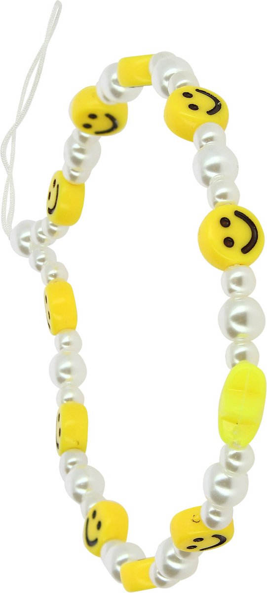 Armband Telefoonsierraad met Parels, Ster en Gele Smiley Collectie Smile