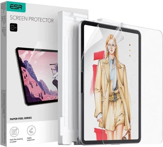 Protection d'écran ESR Paper Feel adaptée à Apple iPad Air 11 (2024) - Sensation de Papier - Antireflet - avec cadre - Lot de 2