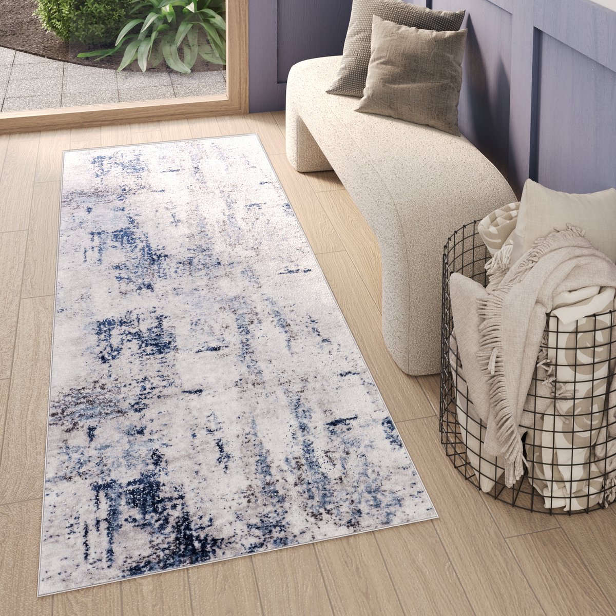 Tapiso Sky Vloerkleed Loper Grijs Blauw Vintage Woonkamer Tapijt Maat - 80x500
