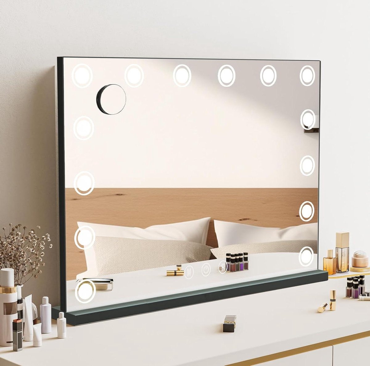 Verlichte Hollywood Spiegel 14 LED Dimbaar Make-up Vanity 80 x 60 cm