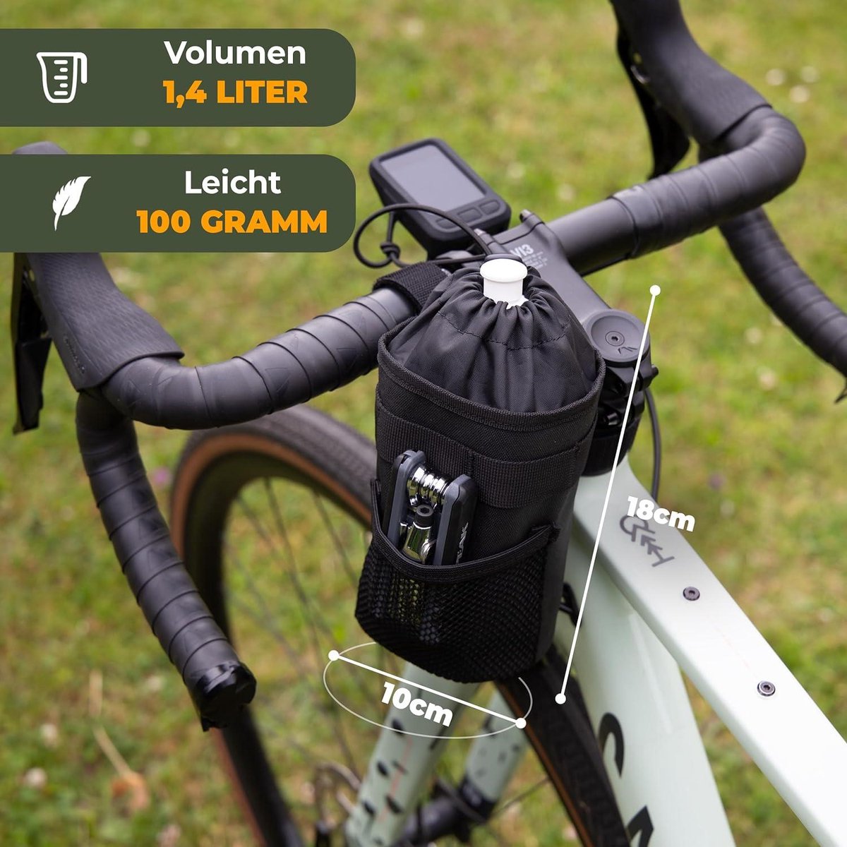 14 liter Bikepacking Snackpack Food-Pouch Stuurtas - Met Buitenvak - Voor Gravelbike en MTB