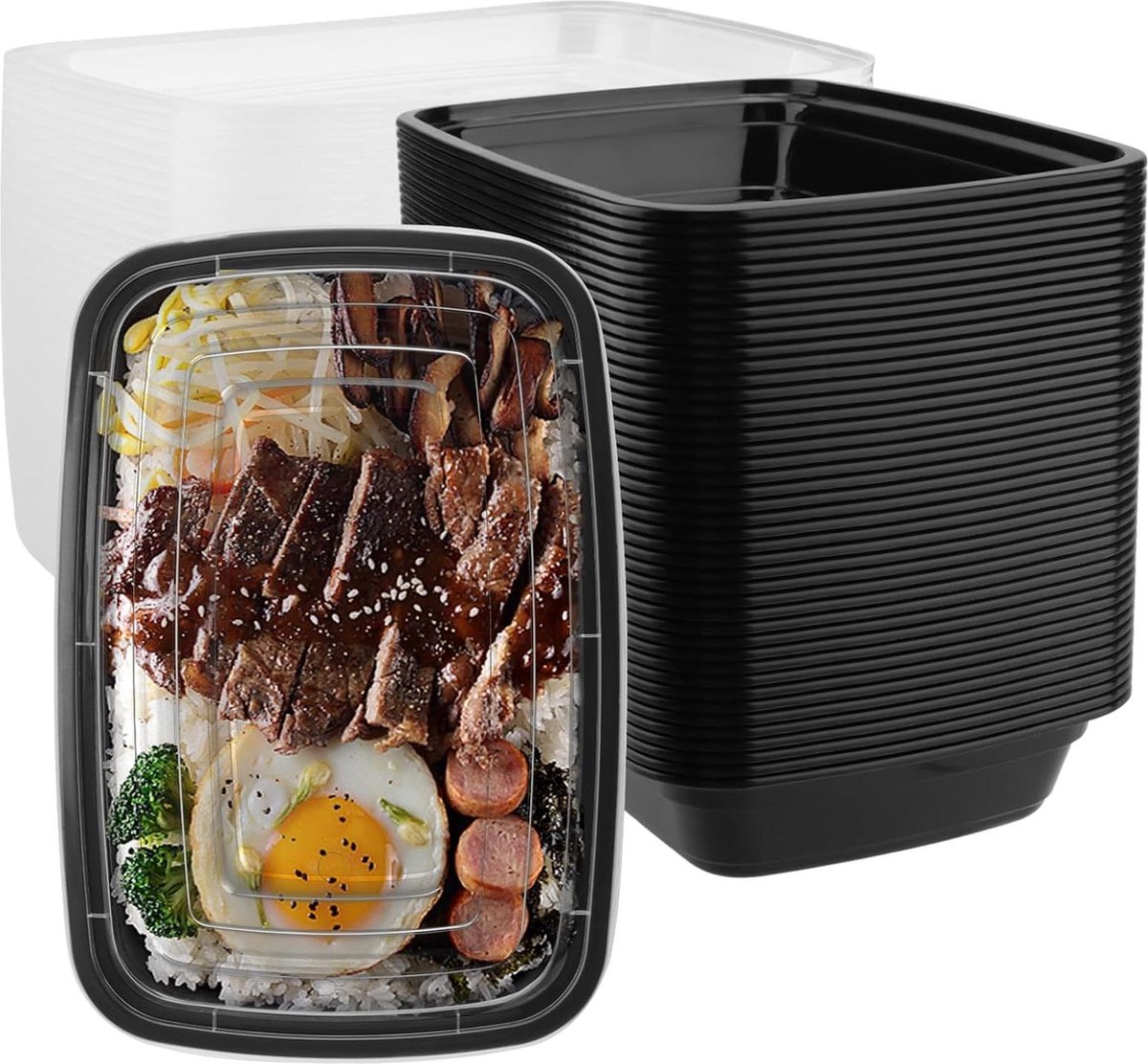 Maaltijdbox 750 ml - 50 stuks kunststof container met deksel - maaltijdprep voor snacks en fruit - magnetronbestendig - koelkast