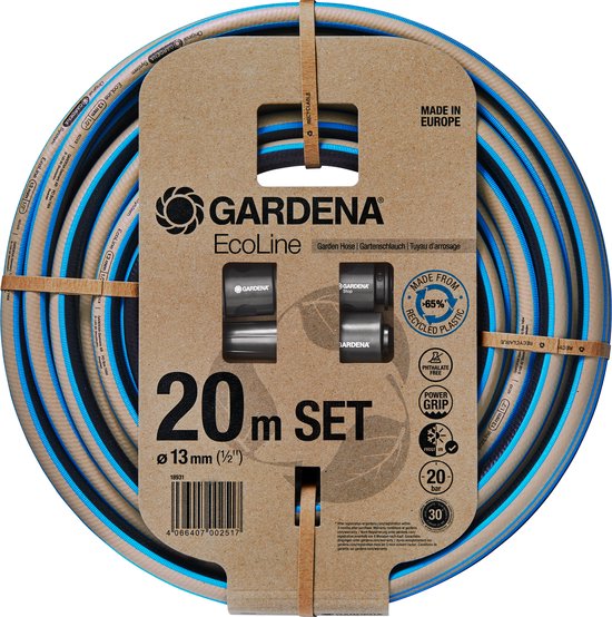 Tuinslang 20 m EcoLine 13 mm (1/2″) zwart duurzaam gerecycled materiaal Gardena set