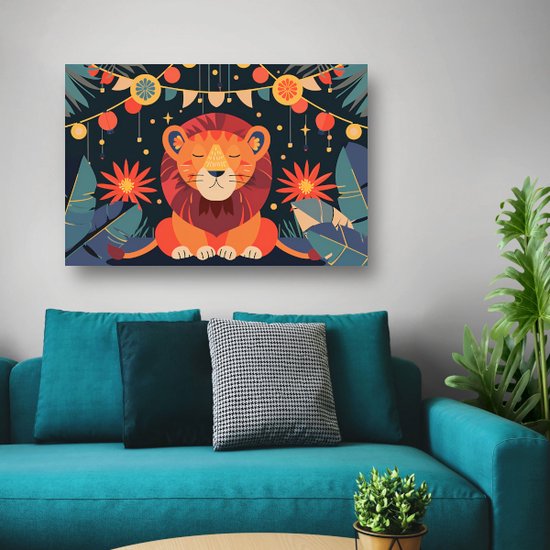Leeuw schilderij - Dier wanddecoratie - Canvas schilderijen Planten - Woonkamer decoratie industrieel - Canvas met baklijst schilderijen woonkamer - Kunstwerk canvas met baklijst 150x100 cm