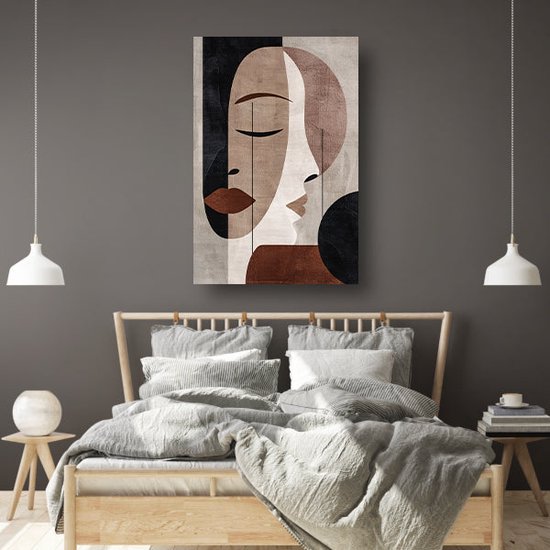 Gezicht schilderijen - Mens portret - Schilderij op canvas Abstractie - Wanddecoratie landelijk - Schilderijen canvas met baklijst - Muurkunst canvas met baklijst 100x150 cm