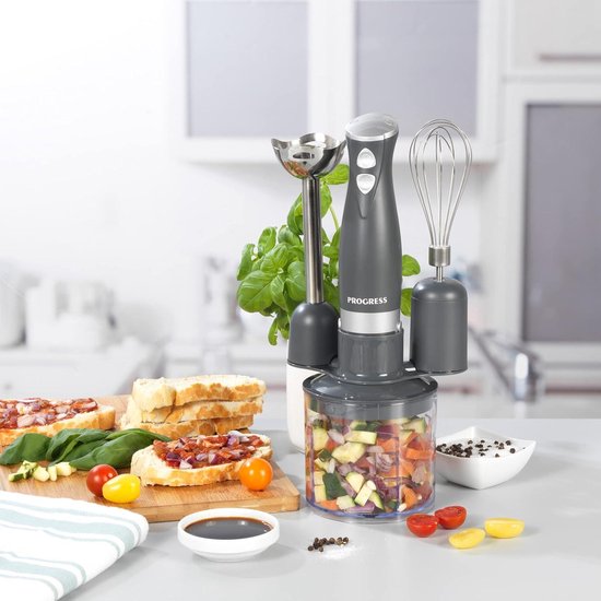 Shimmer 3 In 1 Blender Set - Hand Held Whisking Blending - Chopping Functions - 2 Speed Settings - Stainless Steel Blades - 500 ml Chopping Bowl - 350 W - Dark Grey — afbeelding 2