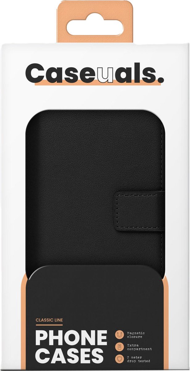 Caseuals Echt Lederen Portemonnee/Boekhoesje - Krachtige magneetsluiting - geschikt voor Apple iPhone 14 - Zwart