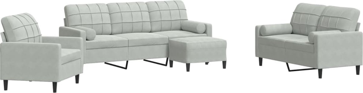 vidaXL - 4-delige - Loungeset - met - kussens - en - bolsters - fluweel - lichtgrijs