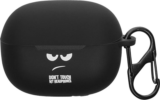 kwmobile Hoes geschikt voor Xiaomi Redmi Buds 5 Pro - Siliconen cover voor oordopjes in wit / zwart / zwart - Don't Touch My Headphones design