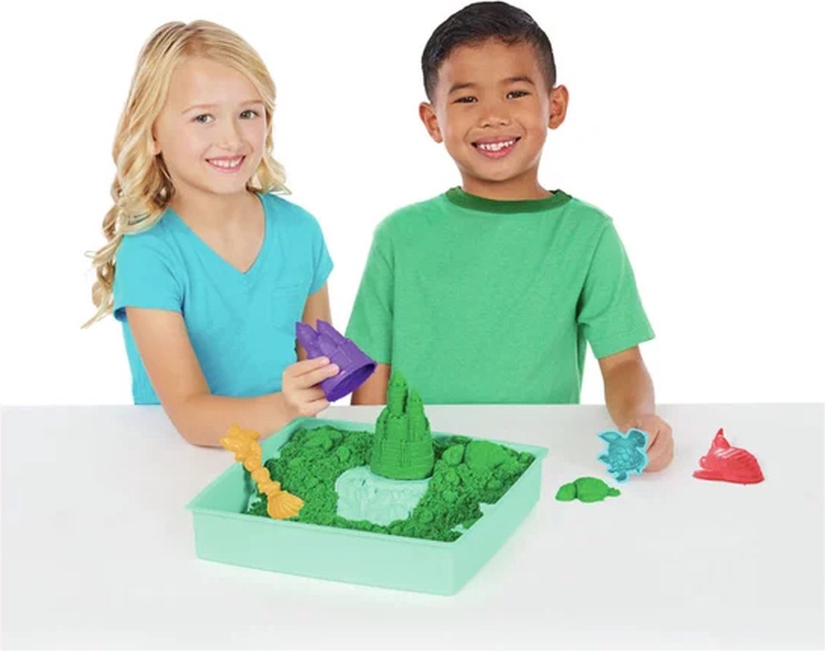 Kinetic Sand - Zandbak-set met 454 g groen origineel Kinetic Sand opbergzandbak 4 vormen en gereedschap - Sensorisch speelgoed — afbeelding 9
