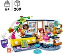 Een gedetailleerde LEGO Friends speelgoedkamer met twee minipoppetjes, een puppy en accessoires.