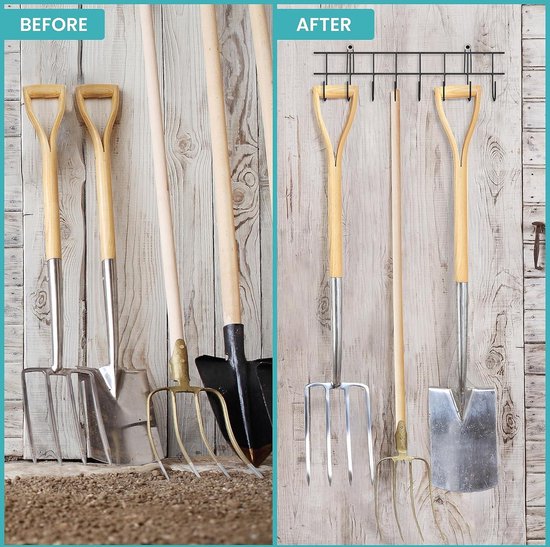 Garden Organizer Rack - Heavy Quality Wall Mounted Tools Holder - 40.5cm - Shovels Rakes Broom-Mop Hose Rope Storage van Merkloos	 — afbeelding 4
