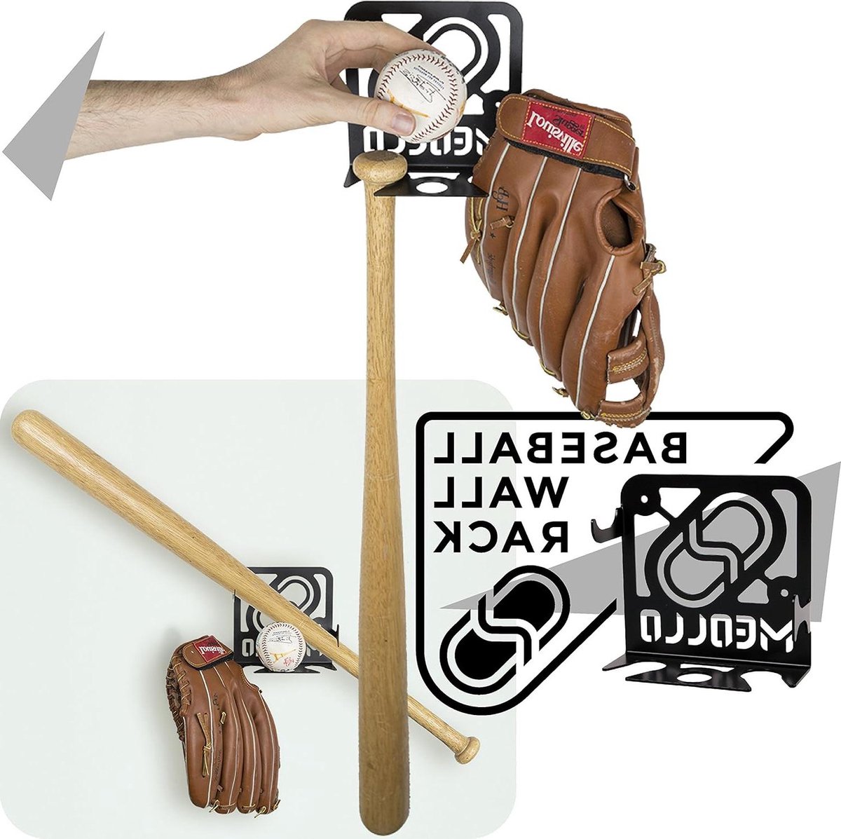 Wandhanger honkbalknuppel rack van 100% staal - zwart