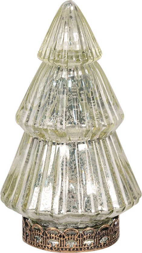 Clayre & Eef Décoration de Noël avec éclairage LED Sapin de Noël Ø 8x14 cm Couleur or Verre