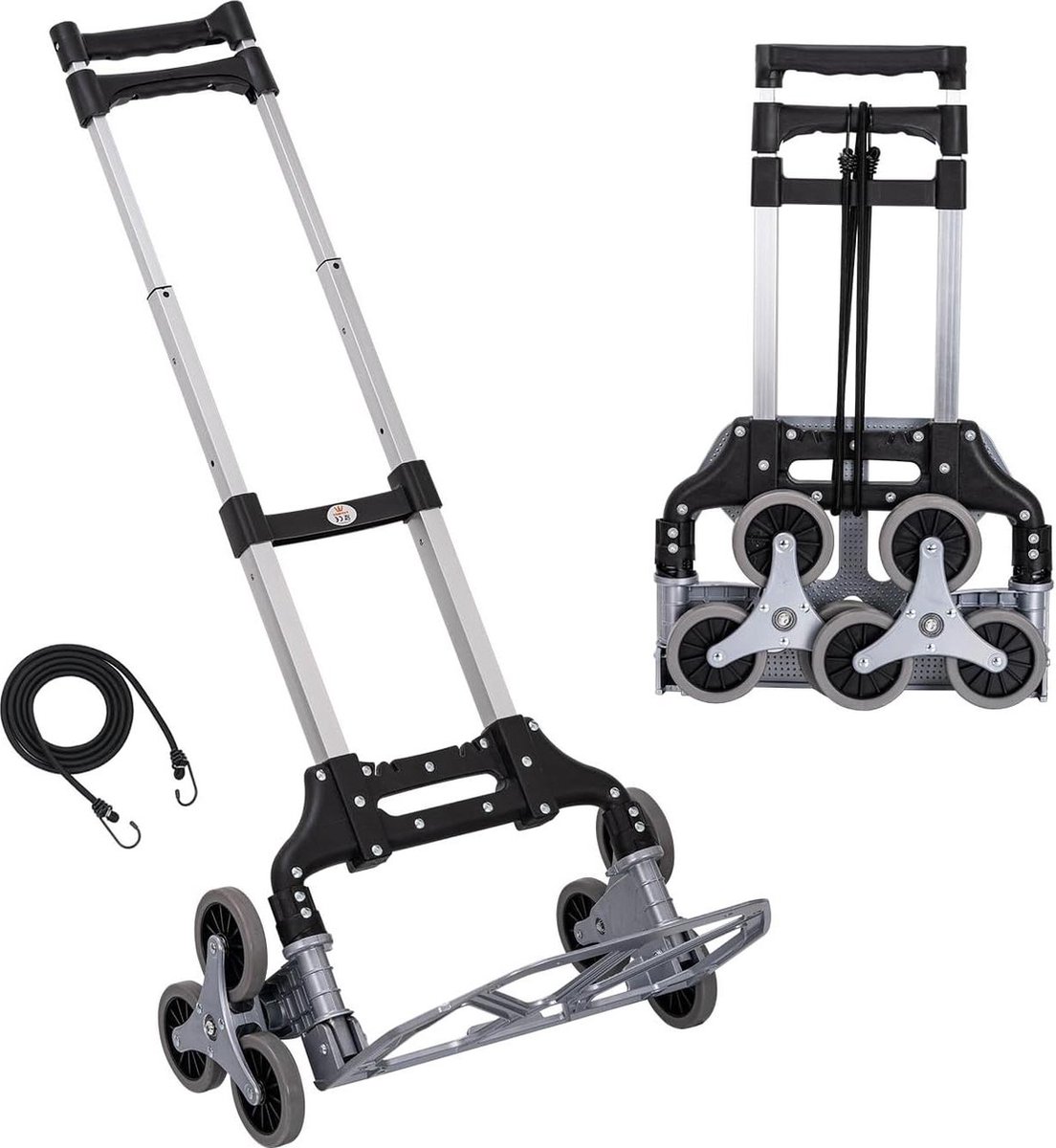 Opvouwbare trolley aluminium trappen klimmen steekwagen wagen zak kruiwagen 70 kg laadcapaciteit verstelbare hoogte 6 wielen koord binnen buiten reizen winkelen