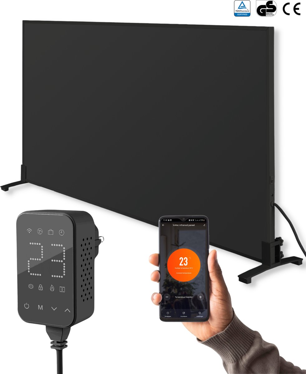 Infrarood Verwarmingspaneel 800 Watt met Wifi thermostaat - Elektrische verwarming - Vrijstaand - Zwart