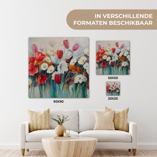 Toile - Peinture - Huile - Fleurs - Nature - 90x90 cm - Décoration - Intérieur