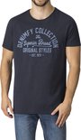 Donkerblauw T-shirt met blauwe tekst: DENIMFY COLLECTION The Superior Brand ORIGINAL STYLES - EST. 1978 -.