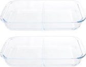 2x ovenschaal - 2-vaks - 3,2 liter - 34x21x5 cm - rechthoekig - glas - ovenschotel schalen